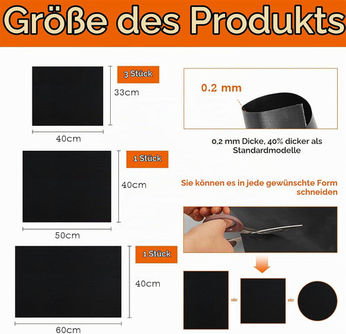 5Er Set Grillmatte Für Gasgrill, BBQ Grillmatte Wiederverwendbar 40X33/50/60Cm, Jede Größe Zugeschnitten, Grillunterlage Für Gasgrill Und Holzkohle