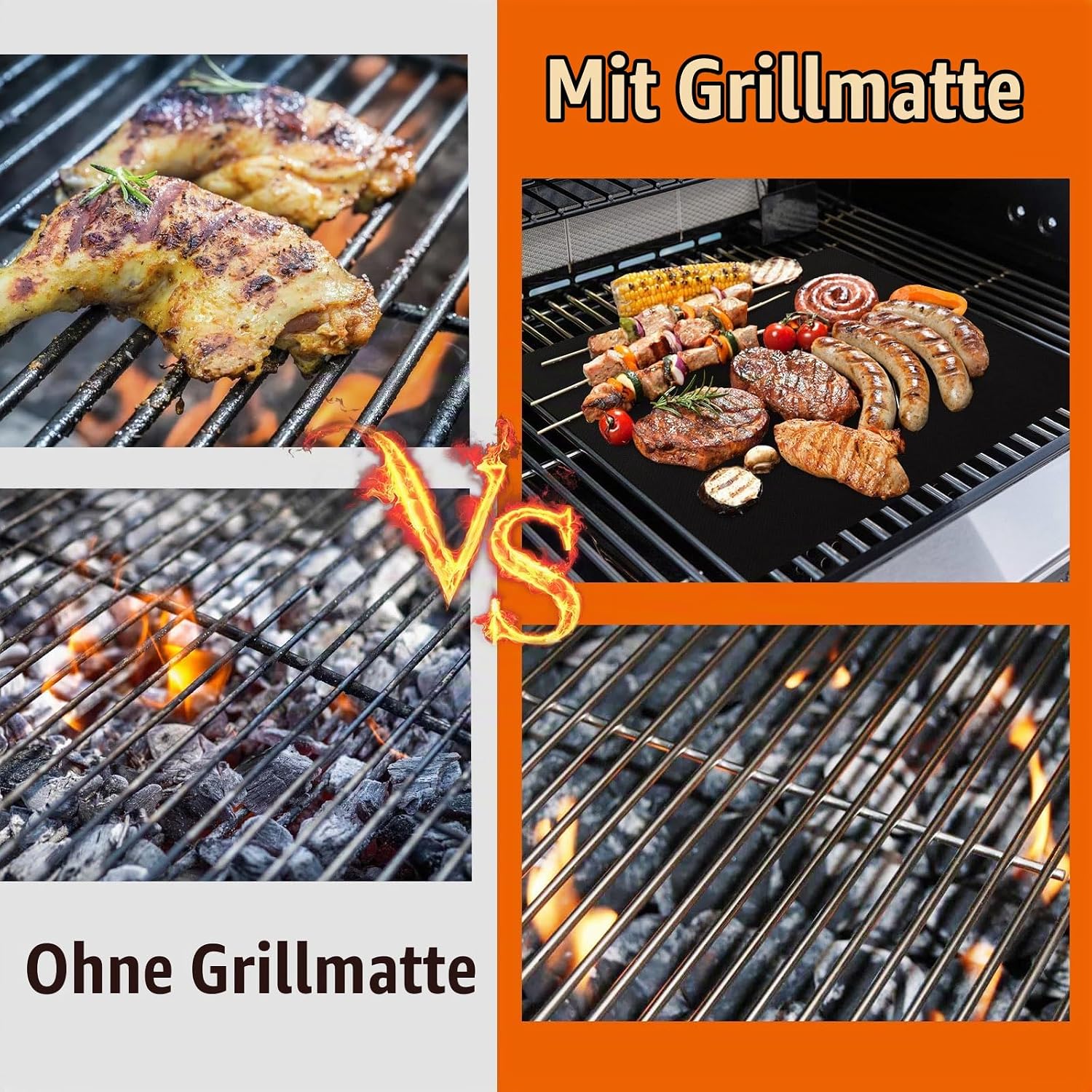 5Er Set Grillmatte Für Gasgrill, BBQ Grillmatte Wiederverwendbar 40X33/50/60Cm, Jede Größe Zugeschnitten, Grillunterlage Für Gasgrill Und Holzkohle