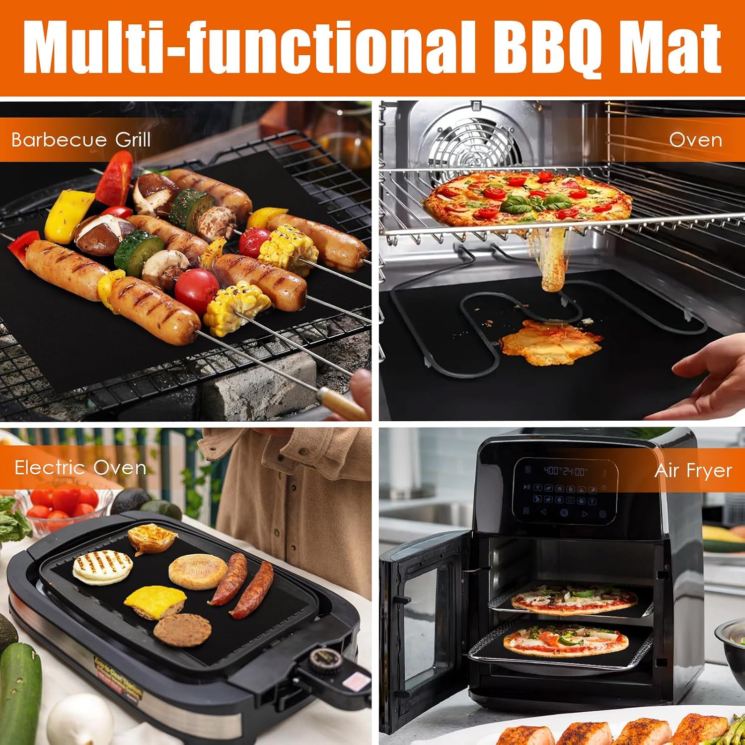 5Er Set Grillmatte Für Gasgrill, BBQ Grillmatte Wiederverwendbar 40X33/50/60Cm, Jede Größe Zugeschnitten, Grillunterlage Für Gasgrill Und Holzkohle